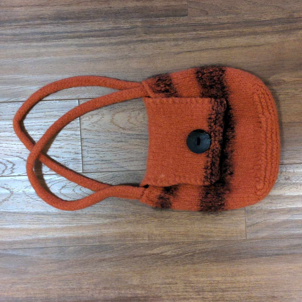 Soft Knit Felt Artisan Made Purse Burnt Orange and Black